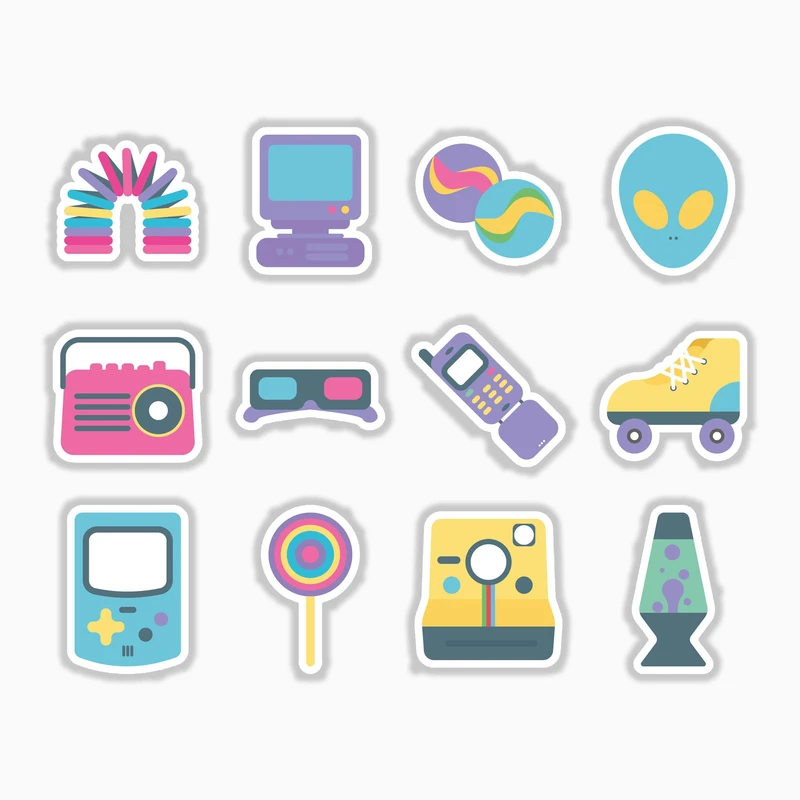 استیکر لپ تاپ و موبایل بووم طرح دهه90 کد MR123 مجموعه 12 عددی
