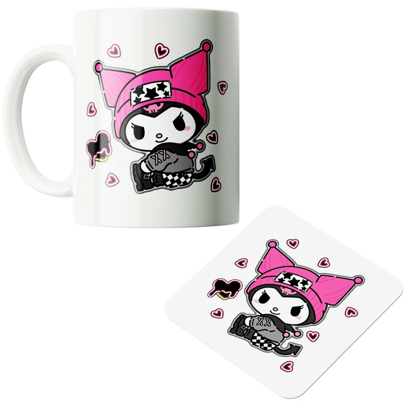 ماگ پاد آفرین مدل کارتونی سانریو کرومی مای ملودی هلوکیتی کد PZ159 به همراه زیرلیوانی