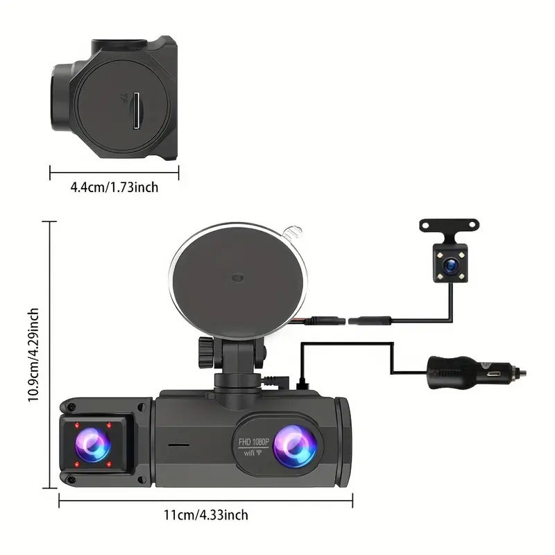 دوربین ثبت وقایع خودرو مدل 3 لنز ActionCam-F81-WiFi
