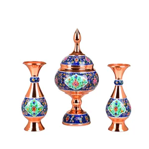 ست 3 تکه گلدان و شکلات خوری مسی مدل نقاشی کد 213