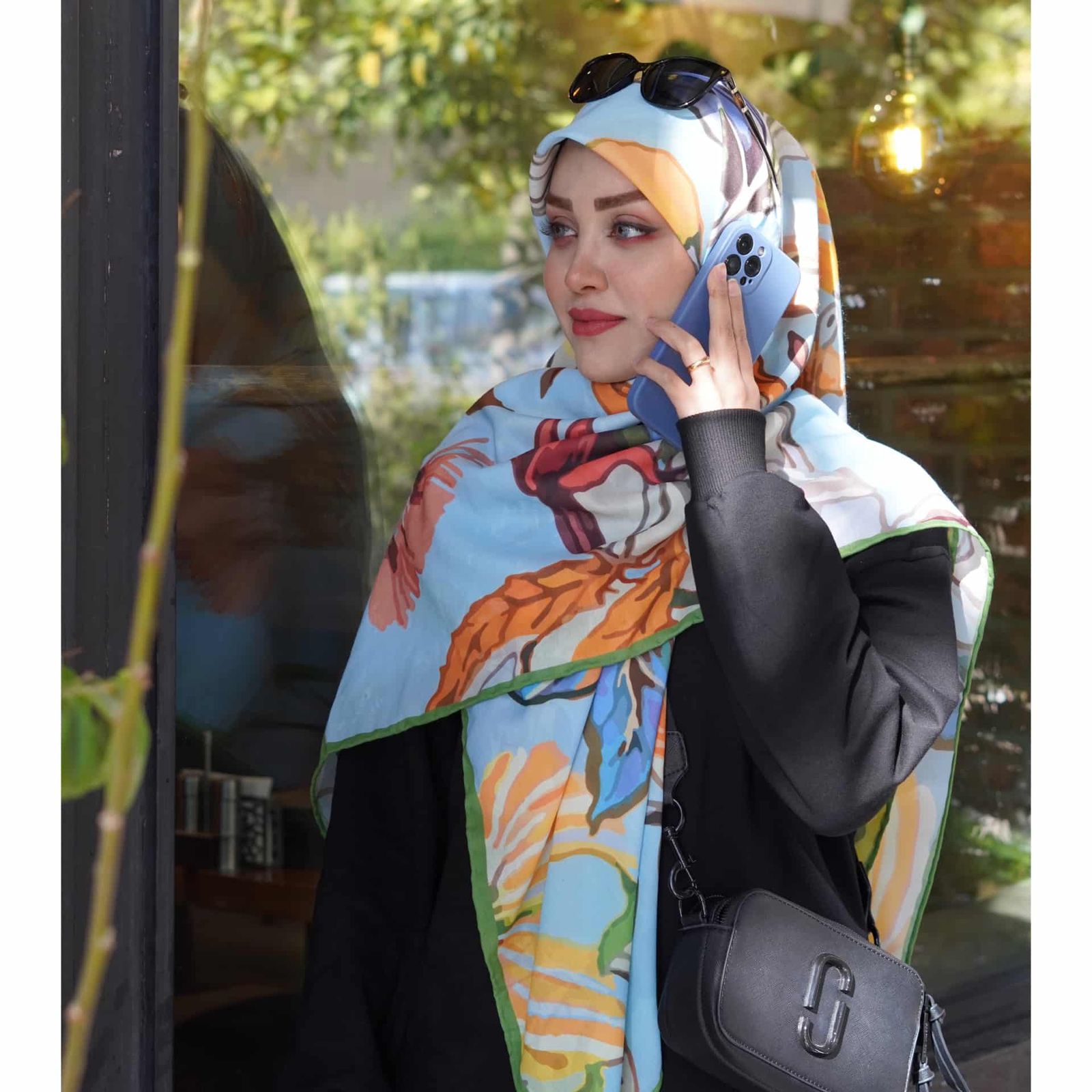 روسری زنانه مدل نخی 140 دست دوز طرح باغ فانتزی کد ana-2985 -  - 4