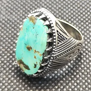 انگشتر نقره مردانه مدل سنگ فیروزه نیشابور کد 14