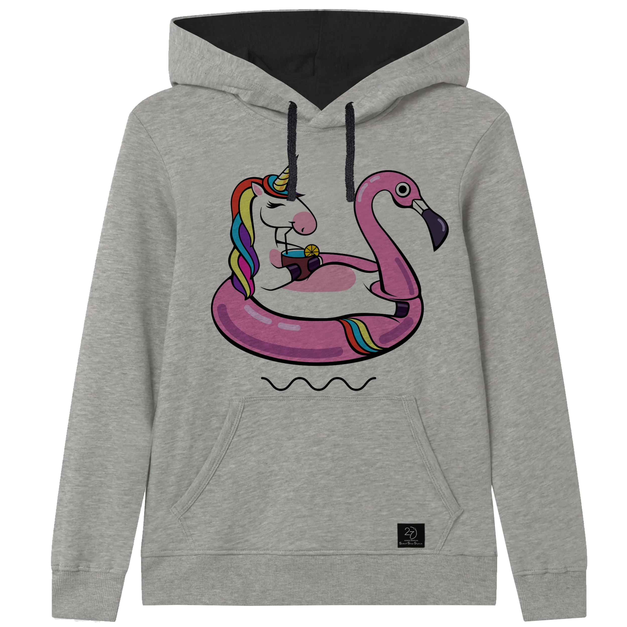 هودی دخترانه 27 مدل فلامینگو و تک شاخ کد J54 رنگ طوسی