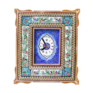 ساعت دیواری خاتم کاری مدل یونیک طرح گل و مرغ برجسته کد 50p44