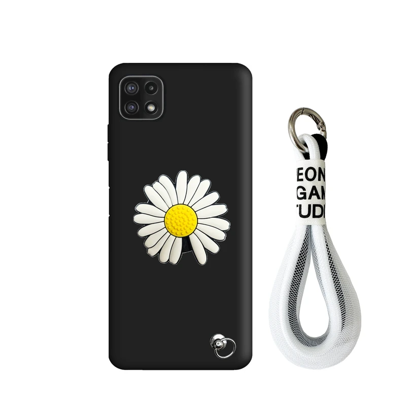 کاور قاب گوشی مدل فانتزی طرح گل مناسب برای گوشی موبایل سامسونگ Galaxy A22 5G به همراه پاپ سوکت و بند