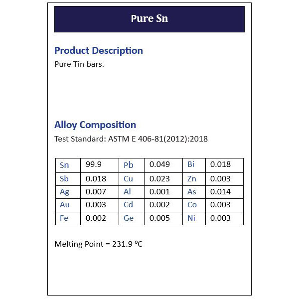 شمش قلع ارزیز صنعت مدل Sn99.9% وزن 400 گرم