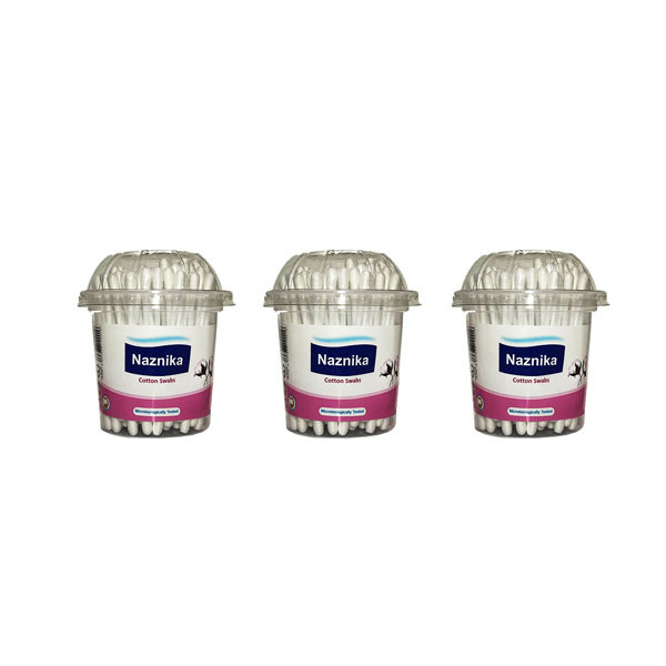 گوش پاک کن نازنیکا مدل cotton swabs بسته 3 عددی