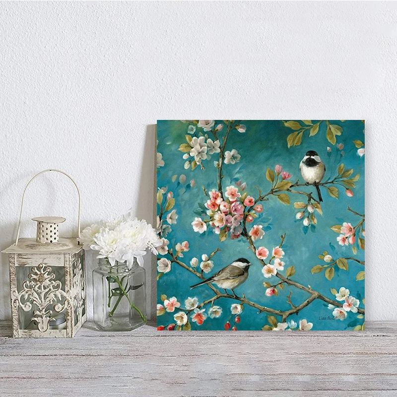 تابلو شاسی صبا طرح مدل نقاشی دو پرنده و شکوفه های گیلاس کد M198