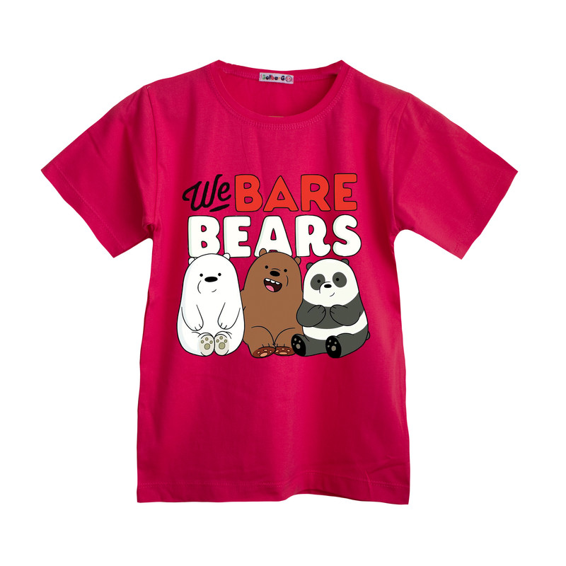 تی شرت آستین کوتاه دخترانه مدل سه خرس رنگ سرخابی