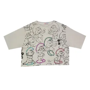 کراپ‌تاپ آستین کوتاه زنانه مدل smurfs رنگ طوسی