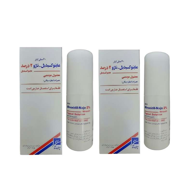 محلول محرک رشد مو ایران ناژو مدل ماینوکسیدیل 2 درصد حجم 60 میلی لیتر بسته 2 عددی