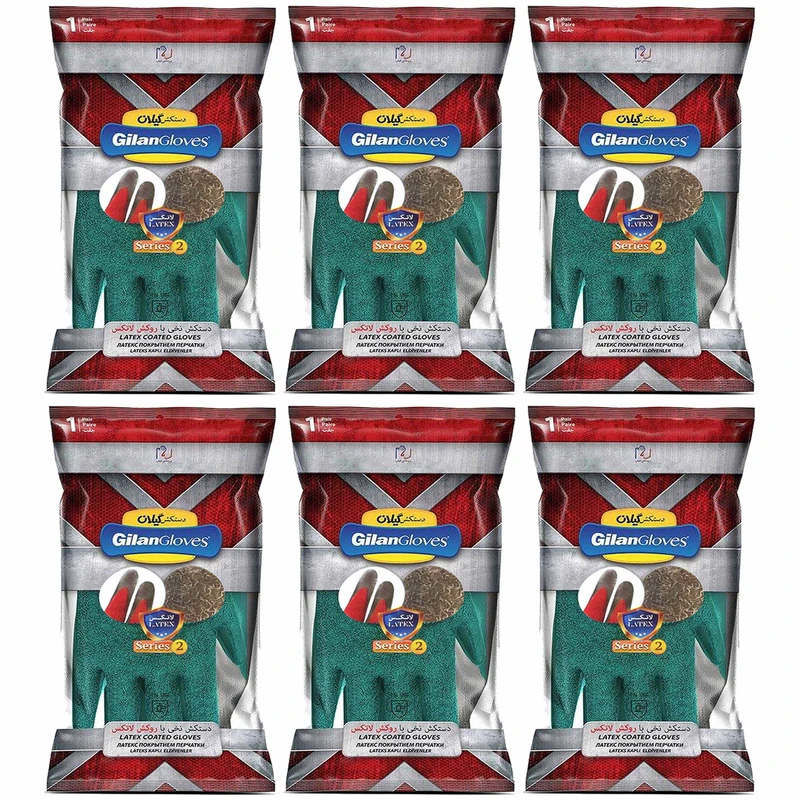دستکش ایمنی دستکش گیلان مدل Latex.L.s2 مجموعه 6 عددی