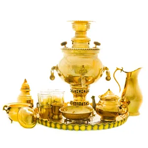 سرویس سماور ذغالی 13 پارچه برنجی مدل توپی کد 4401