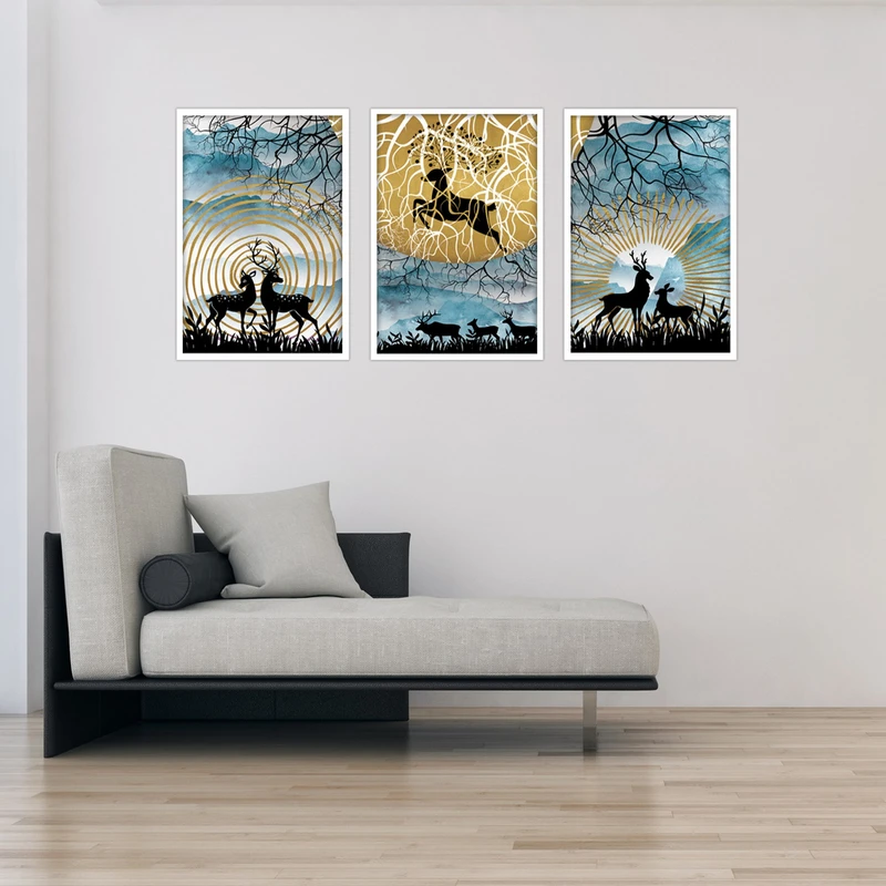 تابلو بکلیت طرح مدرن طبیعت و گوزن مدل W-1898 مجموعه 3 عددی