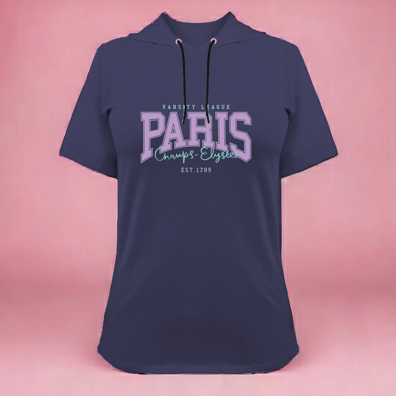 تی شرت کلاه دار آستین کوتاه زنانه مدل G140209231 رنگ سرمه ای