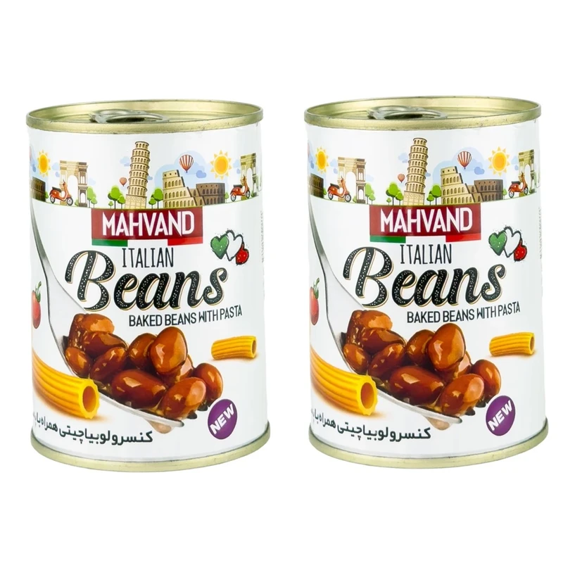 کنسرو لوبیا چیتی و پاستا ماهوند - 350 گرم مجموعه دو عددی