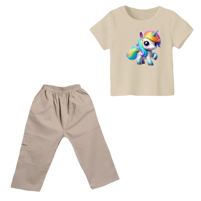 ست تی شرت و شلوارک دخترانه مدل یونیکورن کد ۲۹