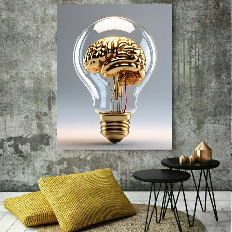 تابلو بوم طرح انتزاعی لامپ و مغز انسان کد GR559