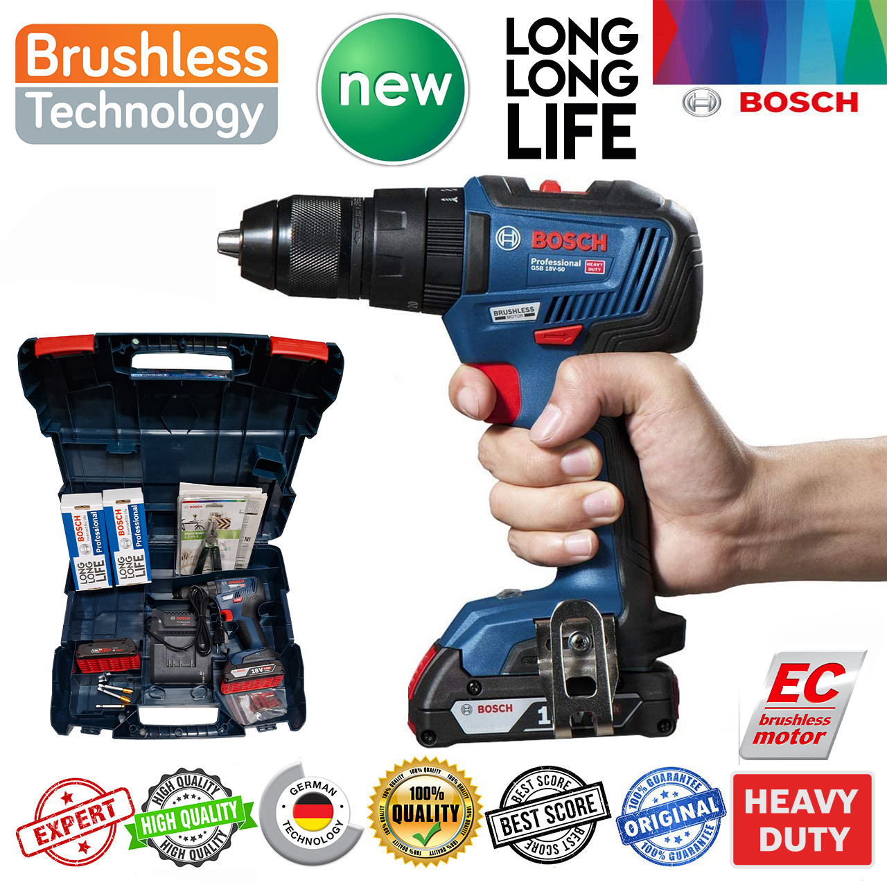 پیچ گوشتی ضربه ای بوش مدل بدون ذغال کد GSB18V-50