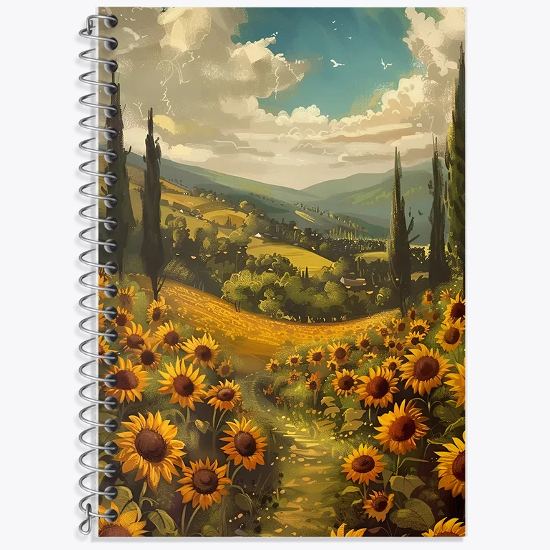 دفتر زبان 50 برگ خندالو مدل دو خط طرح منظره آفتابگردان کد F5255