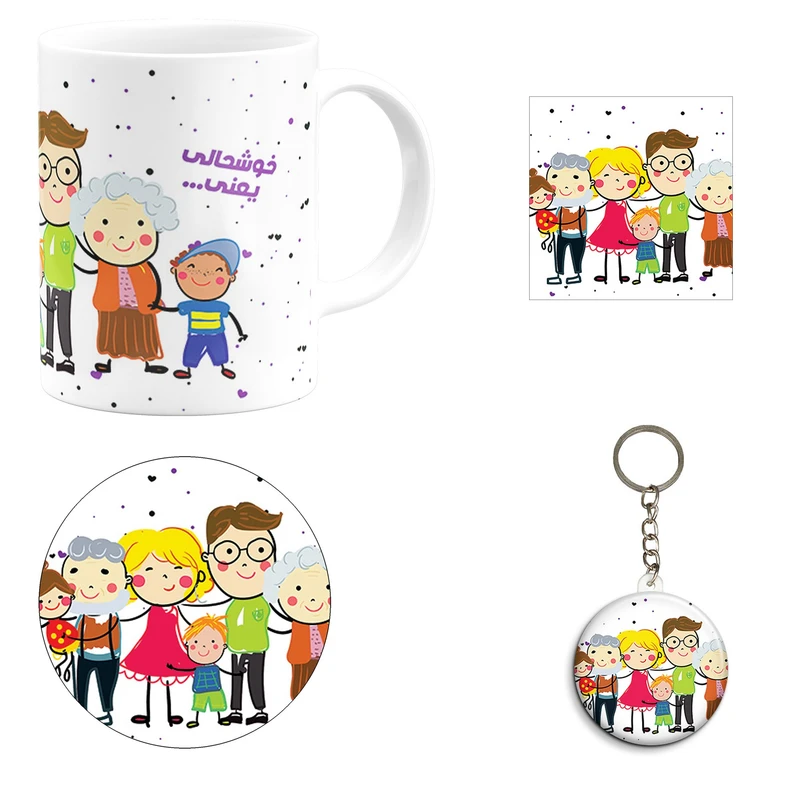 ست هدیه ماگ مدل خانواده شاد و خوشحال کد A2 مجموعه 4 عددی