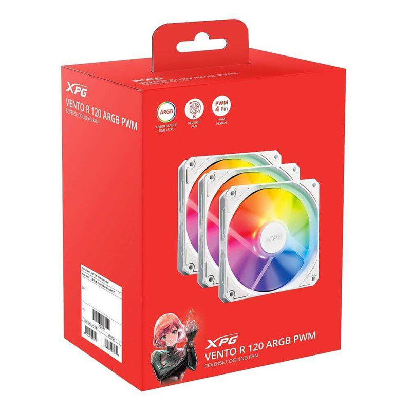 فن کیس ای دیتا ایکس پی جی مدل VENTO R 120 ARGB PWM WHITE بسته سه عددی