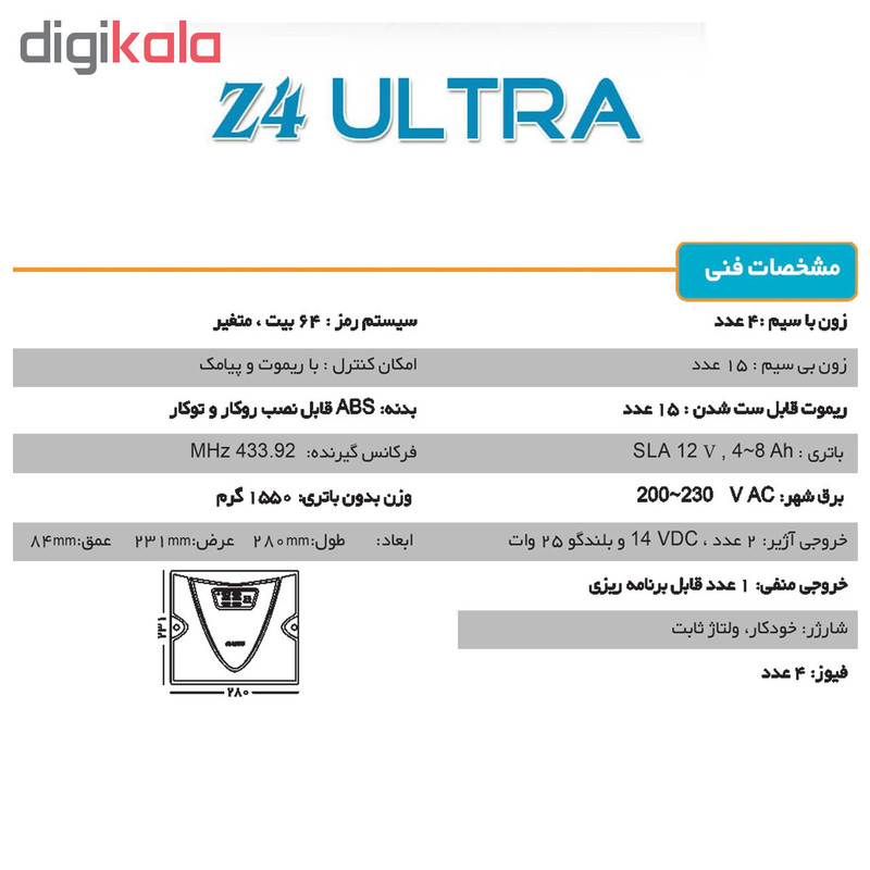 سیستم دزدگیر سیم کارتی اماکن کلاسیک مدل Z4 Ultra