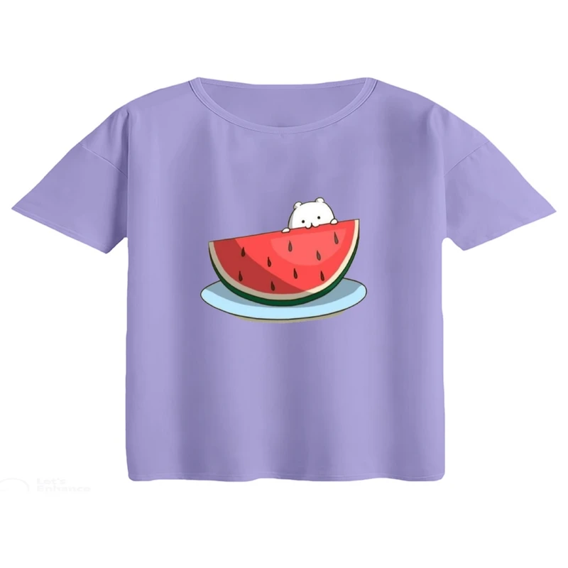 کراپ تی‌شرت آستین کوتاه زنانه مدل هندوانه یلدایی کد 6