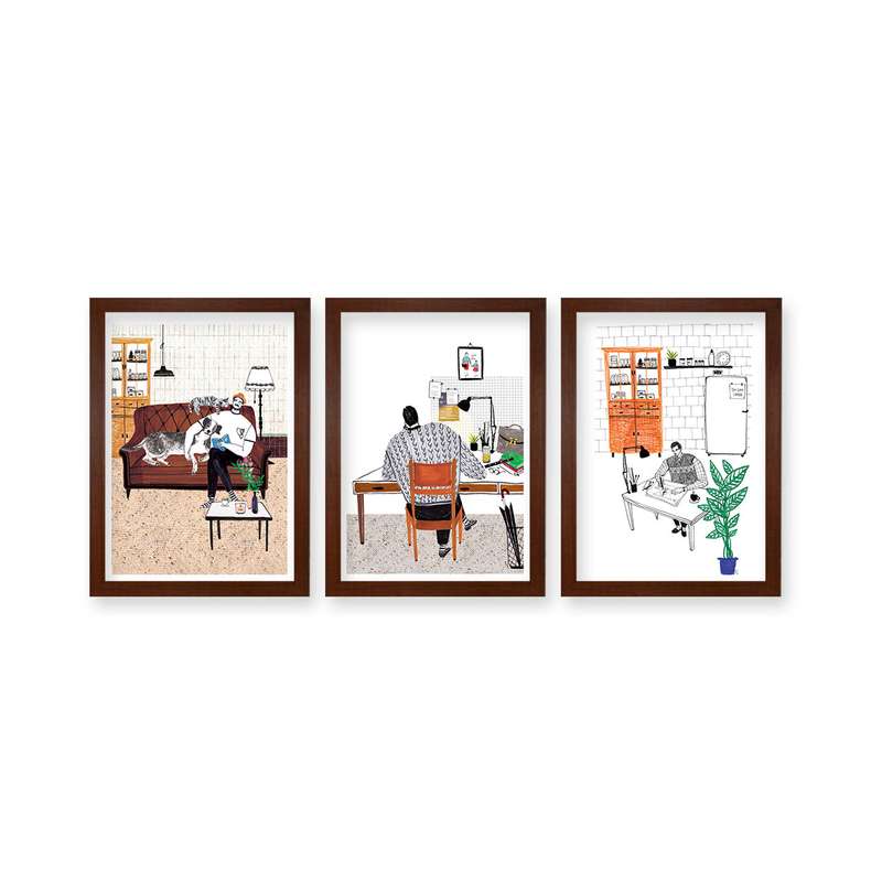 تابلو هیلما گالری کد HAP1791 BROWN مجموعه 3 عددی