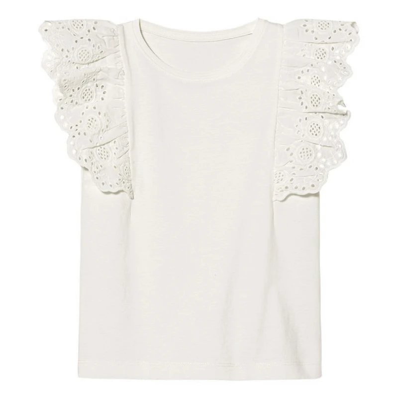 تی‌شرت آستین تا روی شانه دخترانه لوپیلو مدل خامه دوزی