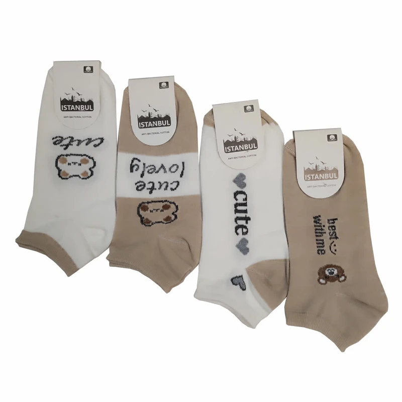 جوراب ساق کوتاه زنانه مدل پاندا بسته 4 عددی