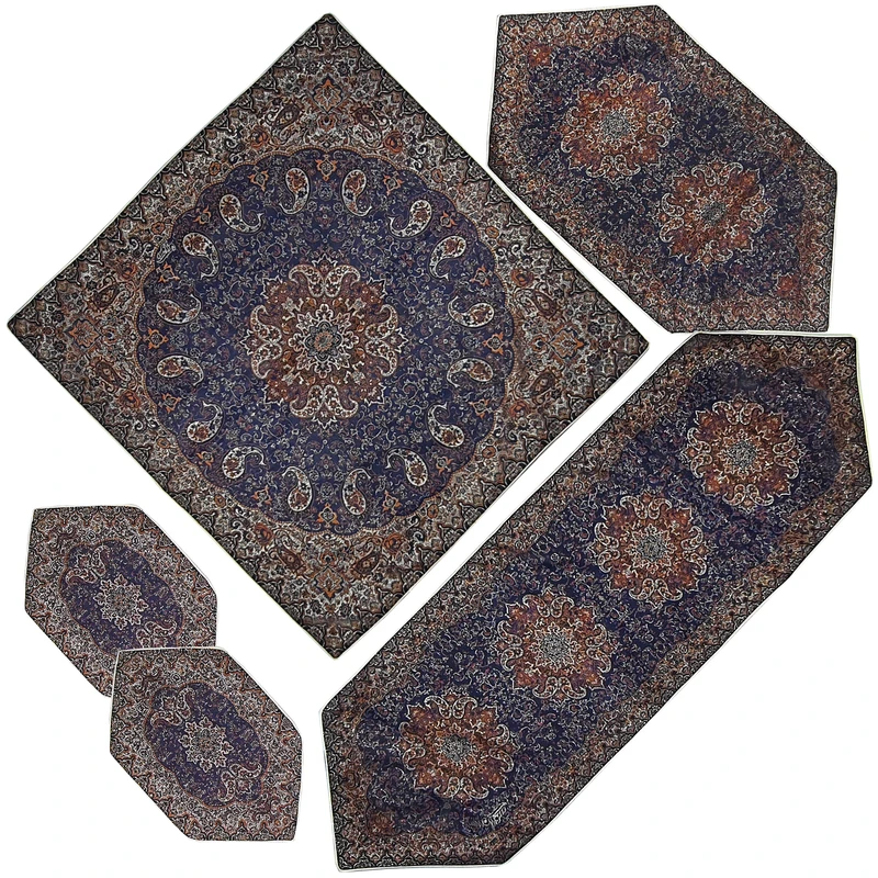 ست 5 تکه رومیزی ترمه شوکران یزد مدل گوهر کد SRMH5-5