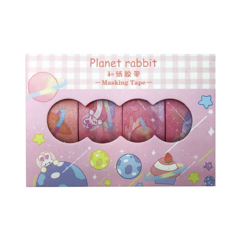 چسب کاغذی مدل واشی طرح Rabbit planعرض 1.5 سانتی متر مجموعه 4 عددی