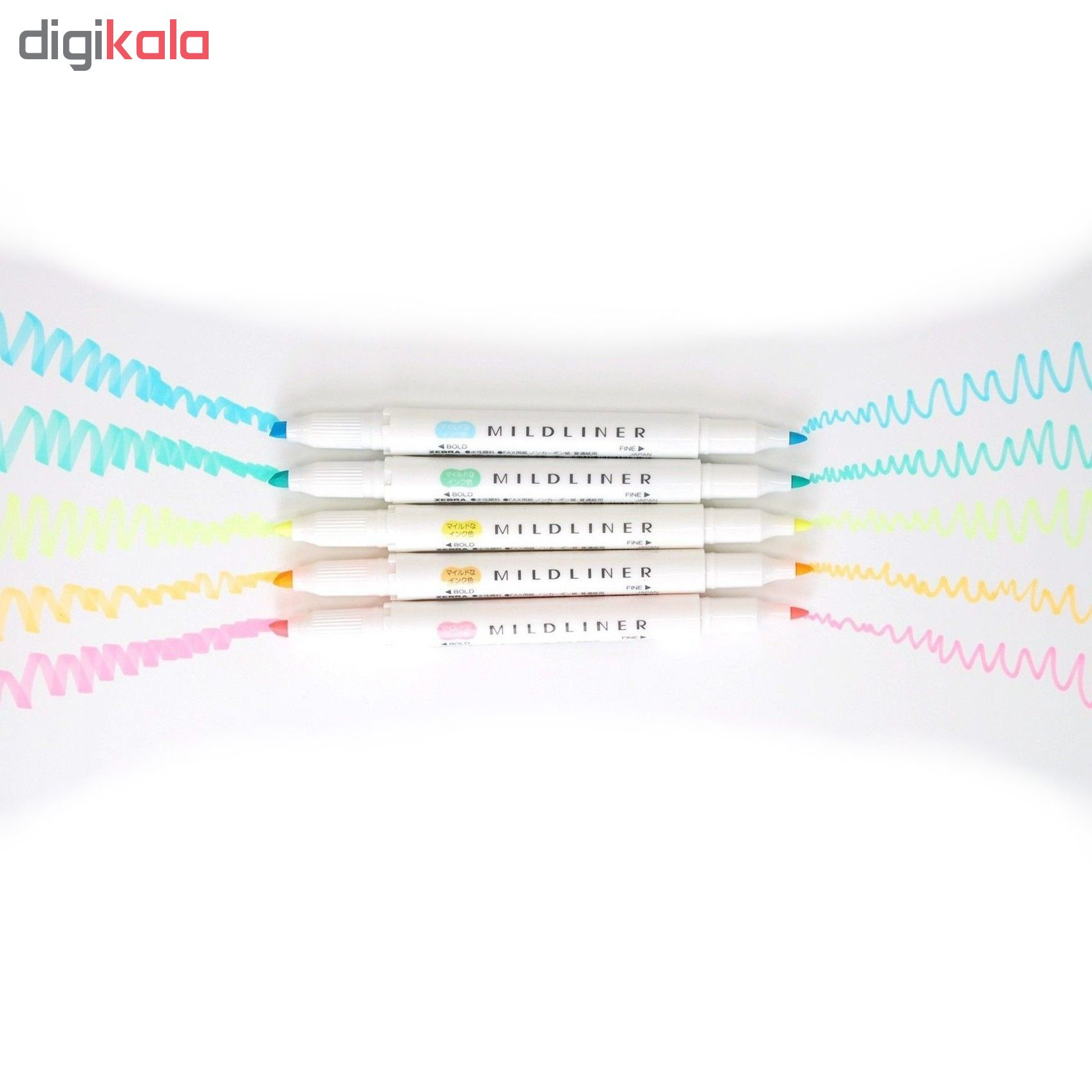 ماژیک علامت گذار 5 رنگ زبرا مدل MILDLINER طرح Fluorescent Colors (بدون قاب طلقی)