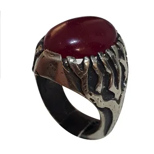 انگشتر نقره مردانه مدل یاقوت برمه YB116220