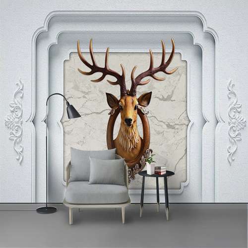 پوستر دیواری سه بعدی مدل قاب گچی گوزن DVRF1313