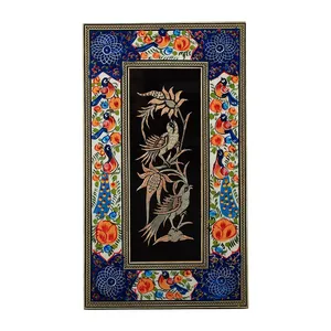 تابلو قلمزنی مسی طرح گل و مرغ کد 3419-3