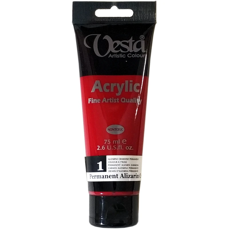 رنگ اکریلیک وستا مدل 01 Permanent Alizarin Crimson حجم 75 میلی لیتر