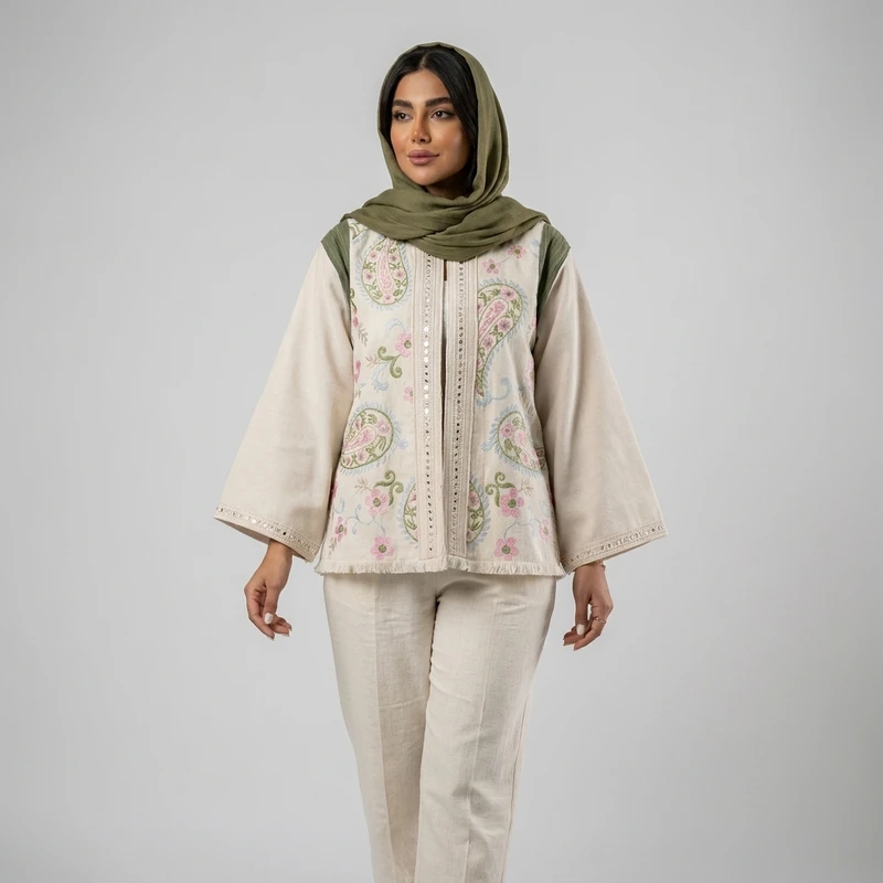 مانتو زنانه لینن  مدل فلوما سوزندوزی