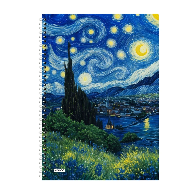 دفتر زبان 100 برگ آلبالو طرح نقاشی ونگوک کد 2113