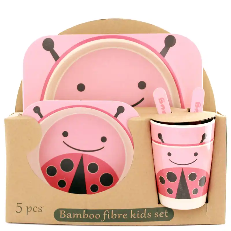 ظرف غذای 5 تکه کودک بامبو فایبر مدل کفشدوزک 1