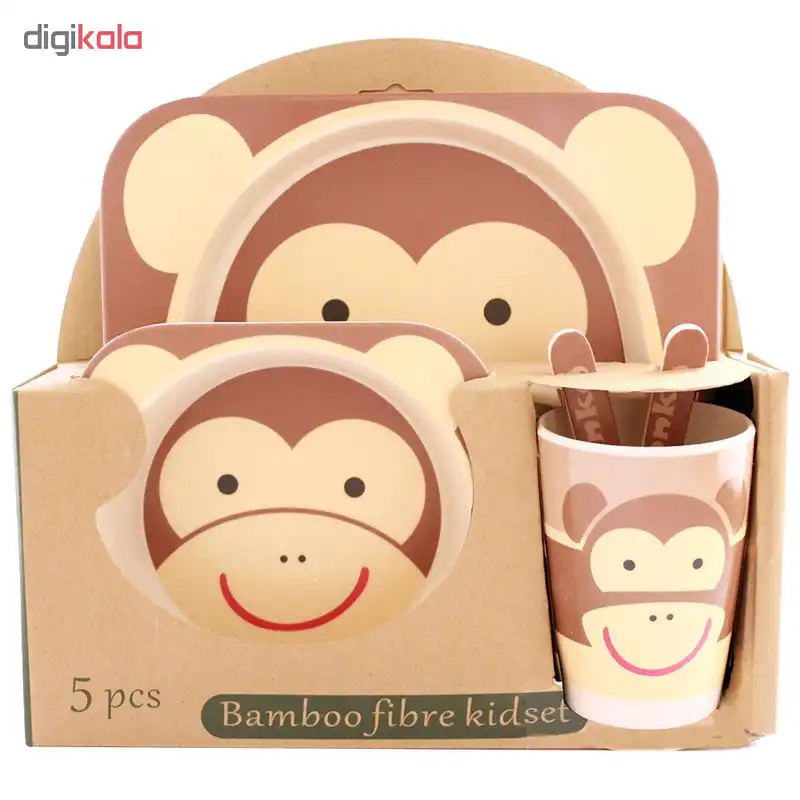 ظرف غذای 5 تکه کودک بامبو فایبر مدل میمون 1