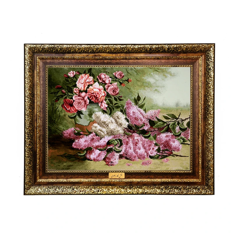 تابلو فرش ماشینی نقش نگار رضوی طرح گل کد 2199H