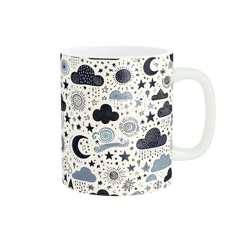 ماگ طرح الگوی ابر و ماه و خورشید و ستاره کد 1477