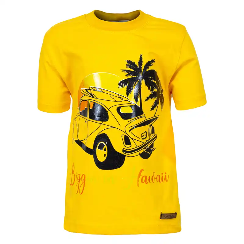 ست تی شرت و شلوارک پسرانه مدل هاوایی رنگ زرد