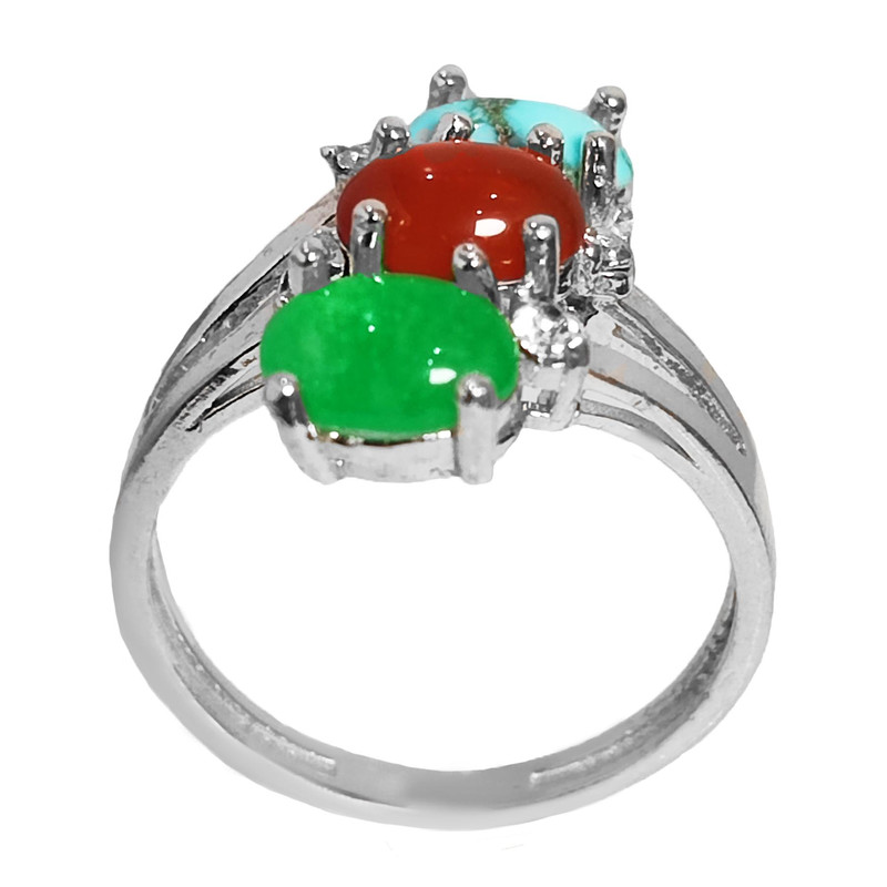 انگشتر نقره زنانه مدل عقیق سه نگین کد YW4218