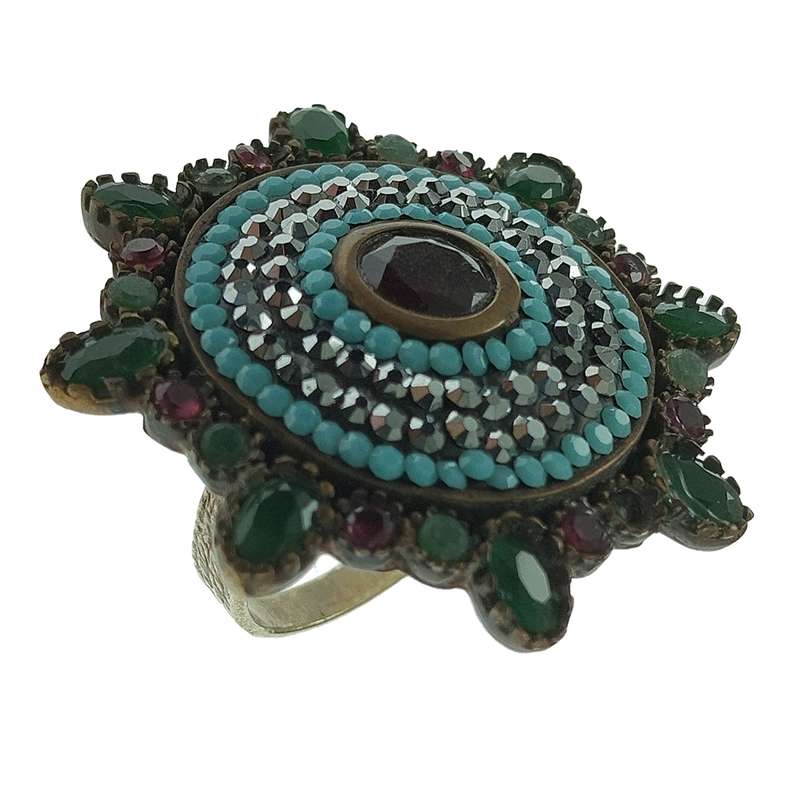 انگشتر نقره زنانه سلین کالا مدل سیاه قلم چندجواهر کد 157