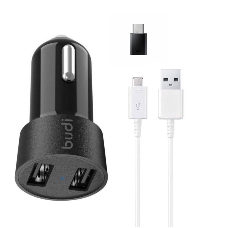 شارژر فندکی 17 وات بودی مدل M8j622 به همراه کابل تبدیل USB-C / microUSB