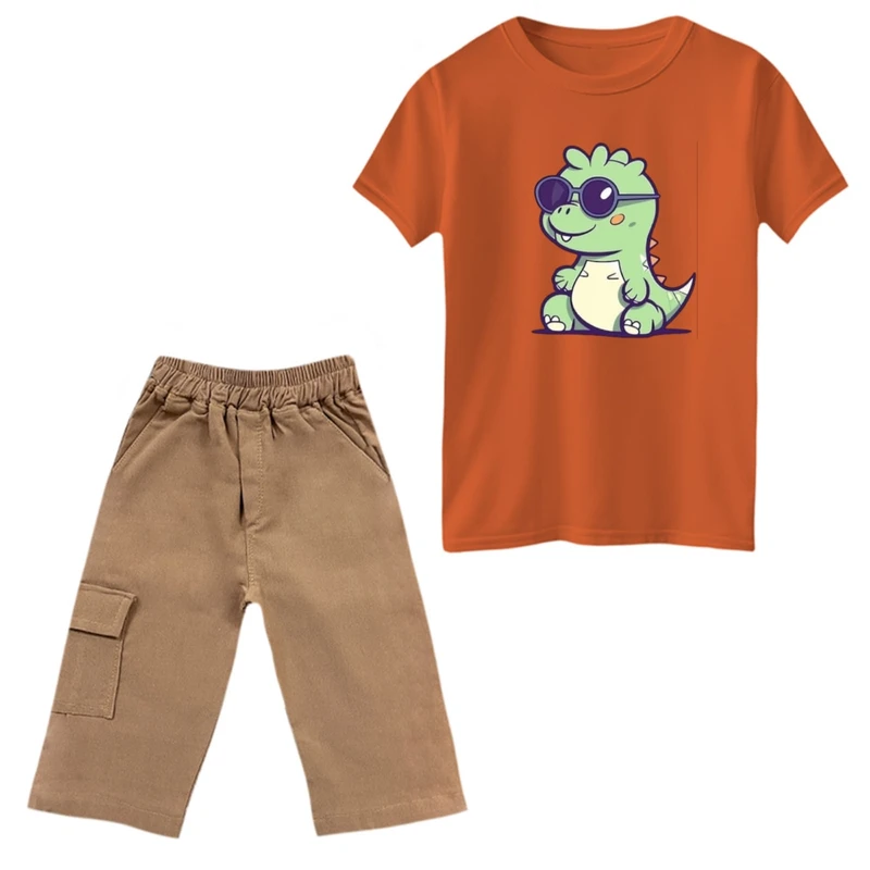 ست تی‌شرت و شلوارک پسرانه مدل دایناسور کد 39