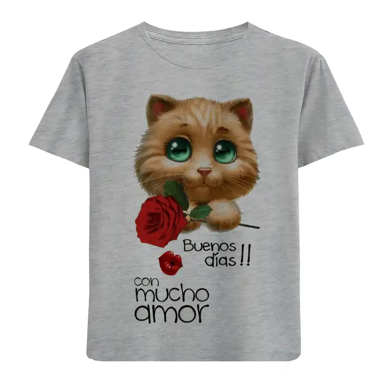 تی شرت آستین کوتاه بچگانه مدل گربه و گل F582